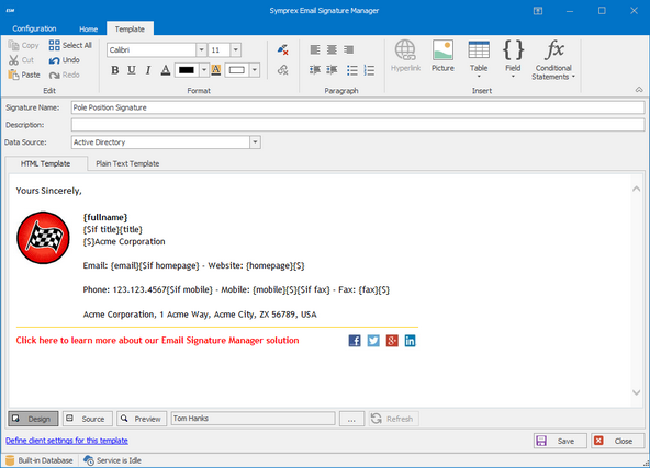 screenshot of Email Signature Manager